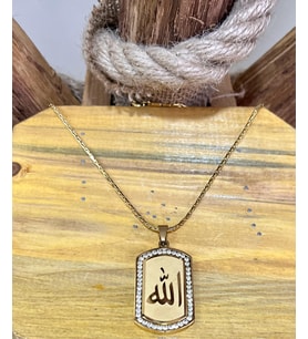 1. Sınıf Çelik Zirkon Taşlı Allah Yazılı Çelik Kolye 65 cm (Gold)