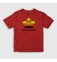 Presmono Unisex Çocuk Beyaz Senior Developer Yazılımcı T-Shirt 338962tt (Kırmızı)