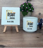 İnşaat Mühendisi Hediye Seti Kupa Bardak T Kulplu ve Dekoratif Taş Mühendisler Günü Hediyesi  (Model 2)
