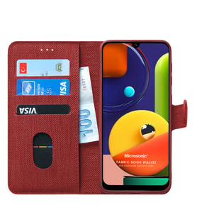 Microsonic Samsung Galaxy A50s Kılıf Fabric Book Wallet (Kırmızı)