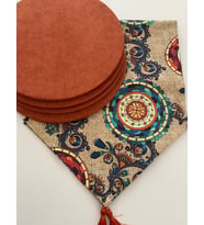 Amerikan servis takımı, (çuval baskılı etnik mandala desen runner & 4'iü supla) (Kiremit)