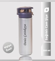 550ML Kilitli Kapak Renkli Cam Şişe Matara, Suluk & 14 Farklı Renk Seçeneği (Gümüş)