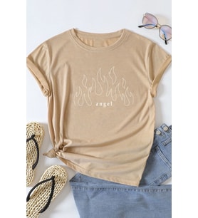 Unisex White Angel Baskılı T-shirt (Bej)