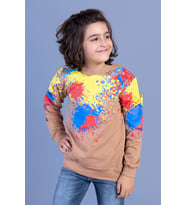 Toontoy Erkek Çocuk Kapüşonlu Renkli Püskürtme Baskılı Sweatshirt (Kahverengi)