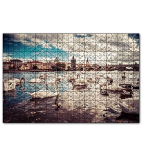 Cakapuzzle Prag Charles Köprüsü ve Kuğular  Puzzle Yapboz MDF (Ahşap) (1000 Parça)