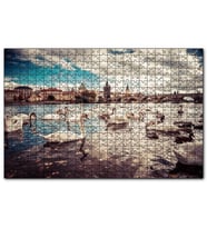 Cakapuzzle Prag Charles Köprüsü ve Kuğular  Puzzle Yapboz MDF (Ahşap) (1000 Parça)