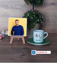 Patolog Fotoğraflı Dekoratif Taş, Ahşap Altlıklı Türk Kahvesi Fincanı Hediye (Model 9)