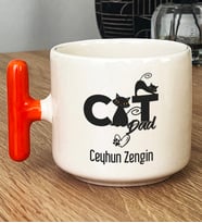 Kişiye Özel Cat Dad Hediye T Kupa Bardak Kedi Babası -3- (Turuncu)