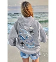 Whales Baskılı Oversize Sweatshirt (Gri)
