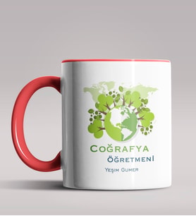 Kişiye Özel Coğrafya Öğretmeni Tasarımlı Siyah Renk Kupa Bardak 3 (Kırmızı)