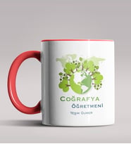 Kişiye Özel Coğrafya Öğretmeni Tasarımlı Siyah Renk Kupa Bardak 3 (Kırmızı)