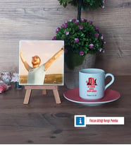 Asker Hediyesi Fotoğraflı Dekoratif Taş, Ahşap Altlıklı Türk Kahvesi Fincanı Hediye (Model 6)