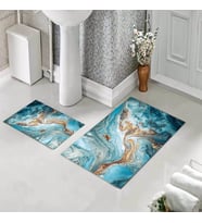 Banyo Halısı Ikili Klozet Takımı Kaymaz Tabanlı (60 xm x 100 cm + 40 cm x 60 cm)  (Turkuaz)