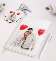 BK Gift Kişiye Özel Fotoğraflı Siyah Defter Kalem Ve Anahtarlık Hediye Seti (Model 2)