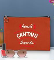 BK Gİft Kişiye Özel Kendin Tasarla Astarlı Portföy Çanta 30x21cm (12 Renk Seçeneğı), Baskılı El Çantası, Organizer Çanta (Kiremit)