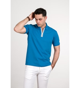 REGULAR FİT FERMUARLI POLO YAKA PAMUKLU ERKEK T-SHİRT (Turkuaz)