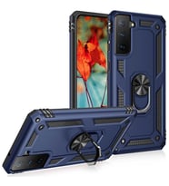 Samsung Galaxy S21 FE Uyumlu Kılıf Standlı Manyetik Yüzüklü Military Magnetic Ring Polycarbonate and TPU Case (Lacivert)