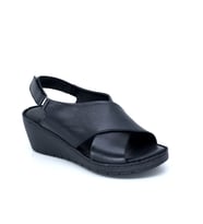 Trendyshose D22-011 Deri Anatomic Kadın Sandalet (Siyah)