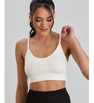 Aurafit Fitilli U Yaka İp Askılı Basic Büstiyer/Croptop - 9027 (Beyaz)