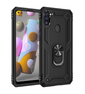 Galaxy M11 Kılıf Zore Vega Yüzüklü Standlı Zırh Kılıf (Siyah)