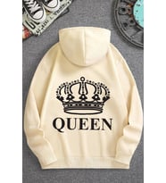 Unisex Quenn Sırt Baskılı Sweatshirt (Bej)