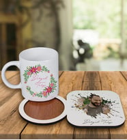 Kişiye Özel Tasarım Kupa Bardak Ve Fotoğraflı Ahşap Bardak Altlığı 99316 (Turuncu)