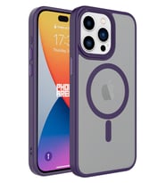 Apple iPhone 15 Pro Max Kılıf Mat Arka Yüzey Wireless Şarj Özellikli Flet Magsafe Kılıf (Koyu Mor)