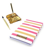 İsimli Gold Mermer Tasarımlı Kaideli İmza Kalemi ve İsimli Defter, Kişiye Özel Hediye Seti (Model 3)