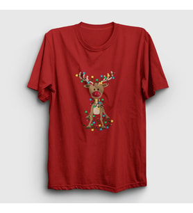 Presmono Unisex Beyaz Adorable Reindeer Geyik Yılbaşı T-Shirt 364420tt (Kırmızı)