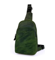 KANGAROO KINGDOM Hakiki Deri Crazy Horse Füme Erkek Body Bag Sırt Çantası 8155-ZF (Koyu Yeşil)