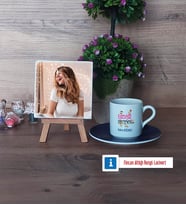 Edebiyat Öğretmeni Fotoğraflı Dekoratif Taş, Ahşap Altlıklı Türk Kahvesi Fincanı Hediye (Model 4)