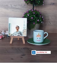 Unicorn Fotoğraflı Dekoratif Taş, Ahşap Altlıklı Türk Kahvesi Fincanı Hediye (Model 9)