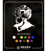 Fatih Sultan Mehmet Araba Sticker siyah 16x20 CM (Beyaz)