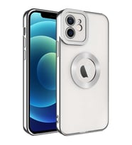 Apple iPhone 11 Kılıf Case, Logo Showing Serisi, Şeffaf, Kamera Korumalı, Logo Gösteren Renkli Çizgi Tasarım (Gümüş)