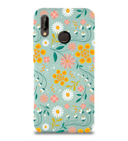 Huawei P 20 Lite Uyumlu Lansman Kılıf Çiçek Tasarımlı İçi Kadife Kapak (Turkuaz)