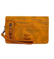 KANGAROO KINGDOM %100 Hakiki Dana Deri Crazy Horse Gri Erkek Portföy & Clutch El Çantası 7477-ZG (Hardal Geçişli)