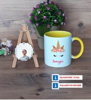 Unicorn Kupa Bardak Beyaz ve Fotoğraflı Ahşap Anahtarlık Hediye (Model 7)