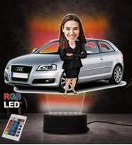 Doğum Günü Hediyesi,Sevgiliye Hediye, Kişiye Özel Fotoğraflı Audi Tasarımlı Kadın Karikatür 3D Led Lamba (RGB)