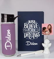 Kişiye Özel Defter Kalem Matara Ve Fotoğraflı Notluk Seti 93524 (Lacivert)