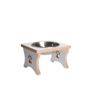 Ahşap - Beyaz MDF - Köpek Su ve Mama Kabı - Beyaz MDF - Tekli Model - Büyük Irk - Sabit Ayak -Çelik Kase - 1000ml (Metal)