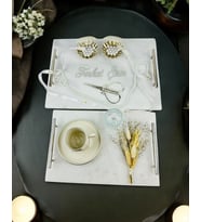 Gümüş Mermer Söz Tepsisi ve Damat Kahve Fincan Tepsisi (Bronz)