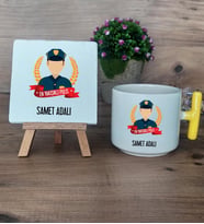 Erkek Polis Hediye Seti Kupa Bardak T Kulplu ve Dekoratif Taş Polisler Günü Erkek Polise Hediye (Model 5)