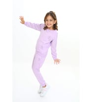 Toontoy Kız Çocuk Reglan Kol Kanguru Cepli Nakışlı Eşofman Takım (Lila)