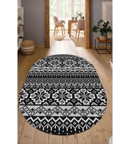 Dijital Baskılı Kaymaz Taban Yıkanabilir Oval Salon Halısı Mutfak Halısı Yolluk NDO-HT-170 (Siyah)