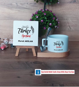 Türkçe Öğretmeni Dekoratif Taş, Kupa Bardak Kırmızı Hediye Öğretmenler Günü Hediyesi (Model 7)