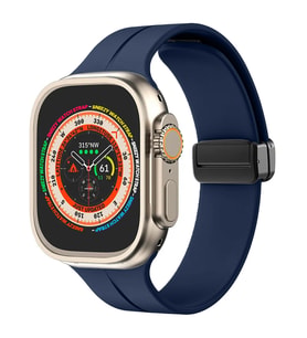 Apple Watch 49mm Ultra Seri Uyumlu Coastal Manyetik Tokalı Silikon Kordon (Lacivert)