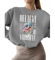 Kendine inan Baskılı Bej 3 iplik şardonlu Sweatshirt unisex bisiklet yaka kadın Sweatshirt erkek (Gri)