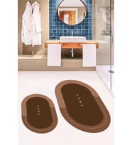 EVDEYA Dijital Baskılı Yıkanabilir Home Yazılı İkili Oval Banyo Paspası Klozet Takımı, OKLOZET-3-GRİ, (Kahverengi)
