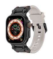 Watch 7 45mm KRD-101 Titanyum Metal Başlıklı Silikon Kordon (Siyah-Gri)