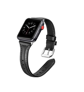 Apple Watch 44/45/46/49mm Kordon İnce Deri Kordon 2/3/4/5/6/se/7/8/9/10/11/ultra (Siyah)